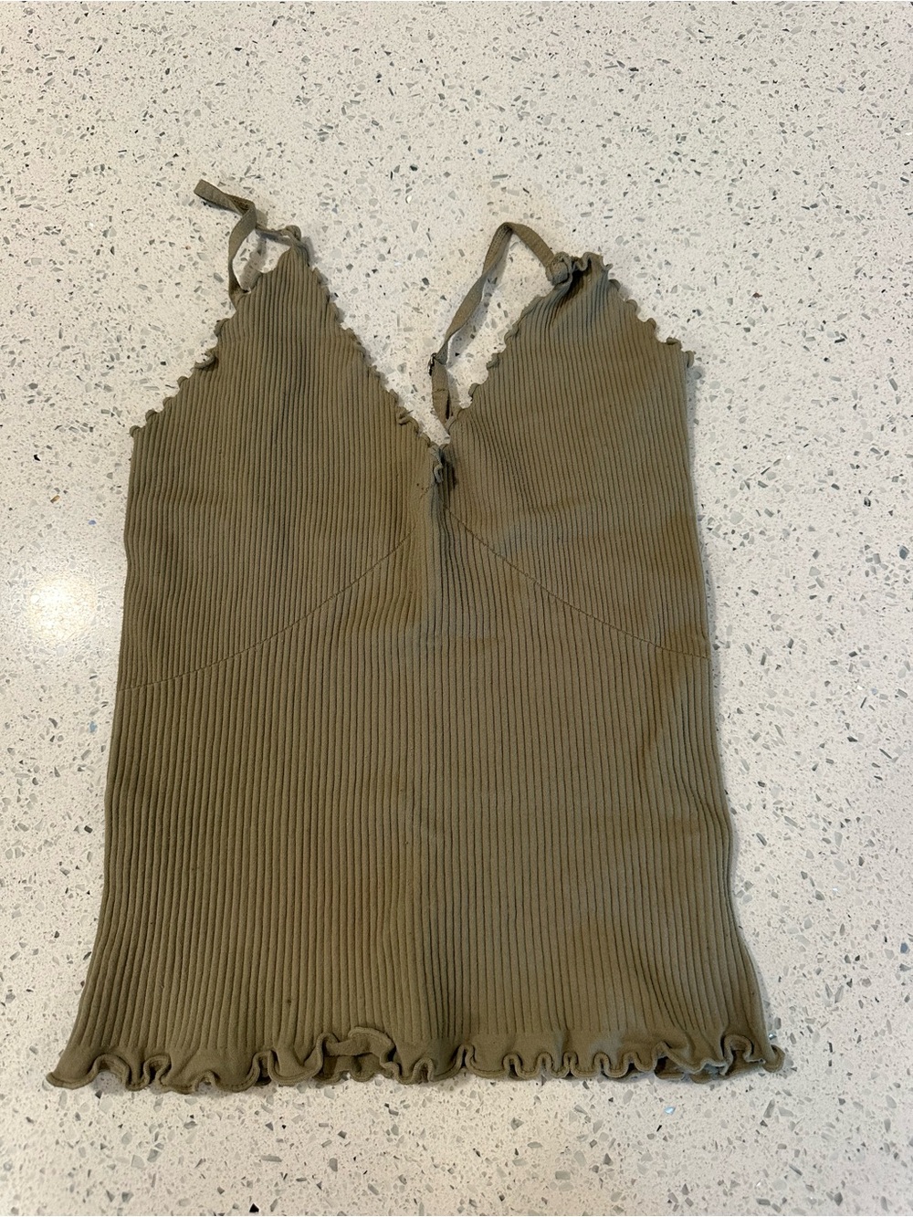 Free People Ribbed V-Neck Camisole Tank Top - Olive Green
